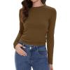 imageWomens Long Sleeve Shirts Basic Tees Y2k Slim Fit T Shirt Crew Neck Trendy Crop Top Casual04coffee
