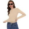 imageWomens Long Sleeve Shirts Basic Tees Y2k Slim Fit T Shirt Crew Neck Trendy Crop Top Casual04khaki