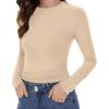 imageWomens Long Sleeve Shirts Basic Tees Y2k Slim Fit T Shirt Crew Neck Trendy Crop Top Casual04khaki