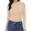 imageWomens Long Sleeve Shirts Basic Tees Y2k Slim Fit T Shirt Crew Neck Trendy Crop Top Casual04khaki
