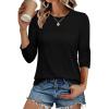 imageCHICGAL Women 34 Sleeve Shirts Casual Round Neck Tops Basic Tees Cute TShirts BlousesA Black