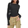 imageWomens Long Sleeve Shirts Basic Tees Y2k Slim Fit T Shirt Crew Neck Trendy Crop Top Casual01black