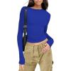 imageWomens Long Sleeve Shirts Basic Tees Y2k Slim Fit T Shirt Crew Neck Trendy Crop Top Casual01royal Blue