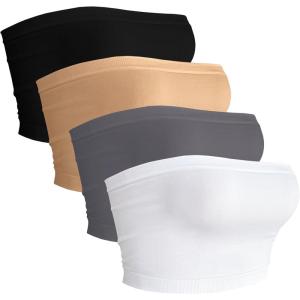 image4 Pieces Tube Top Strapless Tops for Women Summer Bandeau Basic Crop Tops Sleeveless ShirtBlack beige light Grey white