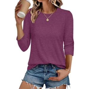 imageCHICGAL Women 34 Sleeve Shirts Casual Round Neck Tops Basic Tees Cute TShirts BlousesB Wine Red