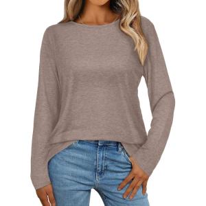 imageCHICGAL Women Long Sleeve Shirts Casual Fall Tees Crew Neck Basic Tunic TopsKhaki