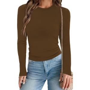 imageWomens Long Sleeve Shirts Basic Tees Y2k Slim Fit T Shirt Crew Neck Trendy Crop Top Casual04coffee