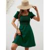 imageBerydress Womens Summer Dresses 2025 Pockets Short Sleeve Square Neck Flowy A Line Casual Beach Smocked Mini Sun DressDark Green