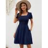 imageBerydress Womens Summer Dresses 2025 Pockets Short Sleeve Square Neck Flowy A Line Casual Beach Smocked Mini Sun DressNavy Blue