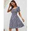 imageBerydress Womens Summer Dresses 2025 Pockets Short Sleeve Square Neck Flowy A Line Casual Beach Smocked Mini Sun DressNavy Flower