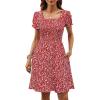 imageBerydress Womens Summer Dresses 2025 Pockets Short Sleeve Square Neck Flowy A Line Casual Beach Smocked Mini Sun DressRed Floral