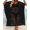 imageWomens Lace Bathing Suit Cover Up V Neck Beach Coverup Summer Swim Coverups Loose Bikini Beach DressBlack