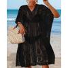 imageWomens Lace Bathing Suit Cover Up V Neck Beach Coverup Summer Swim Coverups Loose Bikini Beach DressBlack