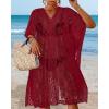 imageWomens Lace Bathing Suit Cover Up V Neck Beach Coverup Summer Swim Coverups Loose Bikini Beach DressDeep Red