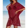 imageWomens Lace Bathing Suit Cover Up V Neck Beach Coverup Summer Swim Coverups Loose Bikini Beach DressDeep Red