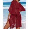 imageWomens Lace Bathing Suit Cover Up V Neck Beach Coverup Summer Swim Coverups Loose Bikini Beach DressDeep Red