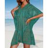 imageWomens Lace Bathing Suit Cover Up V Neck Beach Coverup Summer Swim Coverups Loose Bikini Beach DressGreen