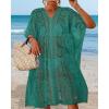 imageWomens Lace Bathing Suit Cover Up V Neck Beach Coverup Summer Swim Coverups Loose Bikini Beach DressGreen