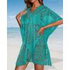 imageWomens Lace Bathing Suit Cover Up V Neck Beach Coverup Summer Swim Coverups Loose Bikini Beach DressLake Blue