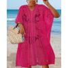 imageWomens Lace Bathing Suit Cover Up V Neck Beach Coverup Summer Swim Coverups Loose Bikini Beach DressPink