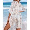 imageWomens Lace Bathing Suit Cover Up V Neck Beach Coverup Summer Swim Coverups Loose Bikini Beach DressWhite