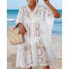 imageWomens Lace Bathing Suit Cover Up V Neck Beach Coverup Summer Swim Coverups Loose Bikini Beach DressWhite