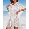 imageWomens Lace Bathing Suit Cover Up V Neck Beach Coverup Summer Swim Coverups Loose Bikini Beach DressWhite