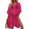 imageWomens Lace Bathing Suit Cover Up V Neck Beach Coverup Summer Swim Coverups Loose Bikini Beach DressPink