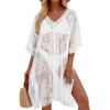 imageWomens Lace Bathing Suit Cover Up V Neck Beach Coverup Summer Swim Coverups Loose Bikini Beach DressWhite