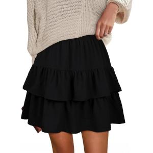 imageBerydress Ruffle Mini Skirts for Women 2025 High Waist Flowy Summer Vacation Casual Beach Boho Tiered Short SkirtBlack