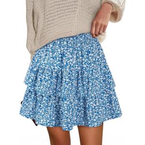 imageBerydress Ruffle Mini Skirts for Women 2025 High Waist Flowy Summer Vacation Casual Beach Boho Tiered Short SkirtBlue Floral