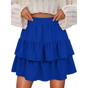 imageBerydress Ruffle Mini Skirts for Women 2025 High Waist Flowy Summer Vacation Casual Beach Boho Tiered Short SkirtRoyal Blue