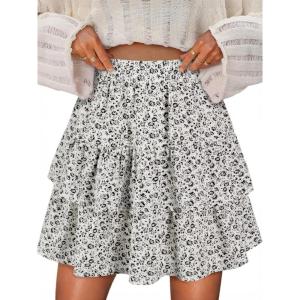 imageBerydress Ruffle Mini Skirts for Women 2025 High Waist Flowy Summer Vacation Casual Beach Boho Tiered Short SkirtWhite Floral