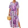 imageCHICGAL Kaftan Dresses for Women Oversized Long Batwing Sleeve Caftan V Neck Beach Cover Ups Summer Maxi DressPurple Abstract
