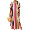 imageCHICGAL Kaftan Dresses for Women Oversized Long Batwing Sleeve Caftan V Neck Beach Cover Ups Summer Maxi DressRainbow Stripes