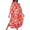 imageCHICGAL Womens Kaftan Dresses Long Caftans Plus Size Batwing Sleeve Swimsuit Coverup V Neck Summer Beach DressRed Flowers