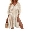 image:imageWomens Lace Bathing Suit Cover Up V Neck Swimsuit Coverup Summer Swim Coverups Loose Bikini Beach DressBeige