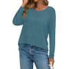 image:imageCHICGAL Women Long Sleeve Shirts Casual Dressy Crew Neck Soft Basic Tee Loose Fit Tunic TopsBlue Green