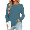 image:imageCHICGAL Women Long Sleeve Shirts Casual Dressy Crew Neck Soft Basic Tee Loose Fit Tunic TopsBlue Green