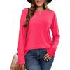 image:imageCHICGAL Women Long Sleeve Shirts Casual Dressy Crew Neck Soft Basic Tee Loose Fit Tunic TopsBright Pink