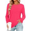 image:imageCHICGAL Women Long Sleeve Shirts Casual Dressy Crew Neck Soft Basic Tee Loose Fit Tunic TopsBright Pink