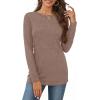image:imageCHICGAL Women Long Sleeve Shirts Casual Dressy Crew Neck Soft Basic Tee Loose Fit Tunic TopsCoffee