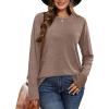 image:imageCHICGAL Women Long Sleeve Shirts Casual Dressy Crew Neck Soft Basic Tee Loose Fit Tunic TopsCoffee