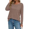 image:imageCHICGAL Women Long Sleeve Shirts Casual Dressy Crew Neck Soft Basic Tee Loose Fit Tunic TopsCoffee