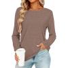 image:imageCHICGAL Women Long Sleeve Shirts Casual Dressy Crew Neck Soft Basic Tee Loose Fit Tunic TopsCoffee
