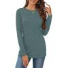 image:imageCHICGAL Women Long Sleeve Shirts Casual Dressy Crew Neck Soft Basic Tee Loose Fit Tunic TopsDark Green