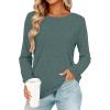 image:imageCHICGAL Women Long Sleeve Shirts Casual Dressy Crew Neck Soft Basic Tee Loose Fit Tunic TopsDark Green