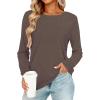 image:imageCHICGAL Women Long Sleeve Shirts Casual Dressy Crew Neck Soft Basic Tee Loose Fit Tunic TopsDeep Brown