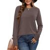 image:imageCHICGAL Women Long Sleeve Shirts Casual Dressy Crew Neck Soft Basic Tee Loose Fit Tunic TopsDeep Brown