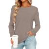 image:imageCHICGAL Women Long Sleeve Shirts Casual Dressy Crew Neck Soft Basic Tee Loose Fit Tunic TopsKhaki